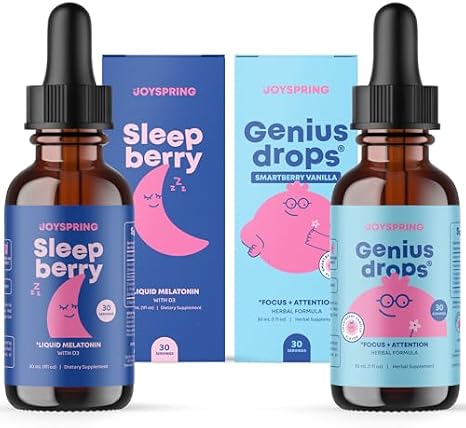 JoySpring SleepBerry Liquid Melatonin and Genius Drops Smartberry Vanilla for Kids