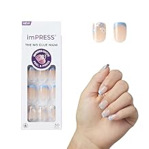 Kiss Impress No Glue Mani Press On Nails, French,#39;Snooze', Blue, Short Size, Squoval Shape, Includes 30 Nails, Prep Pad, Instructions Sheet, 1 Manicure Stick, 1 Mini File