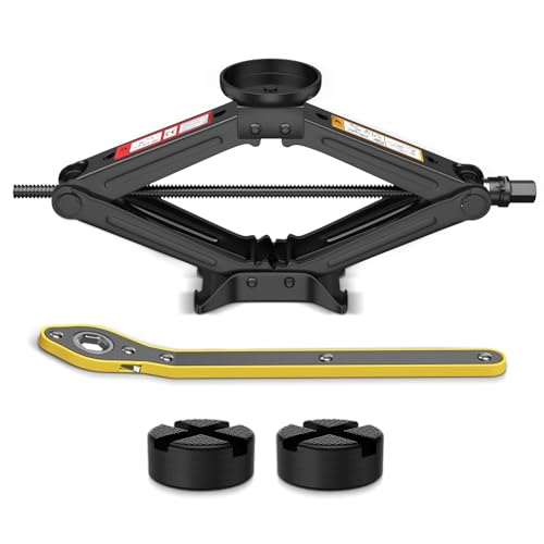 Portable Car Scissor Jack 2 Ton, Rubber Top Car Lift Jack with Ratcheting Handle,Tire Changing kit for Auto SUV MPV