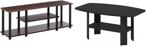 Furinno Turn-N-Tube No Tools 3D 3-Tier Entertainment TV Stand up to 50 inch TV, Round Tubes, Dark Brown/Black & Simple Design Coffee Table, Espresso