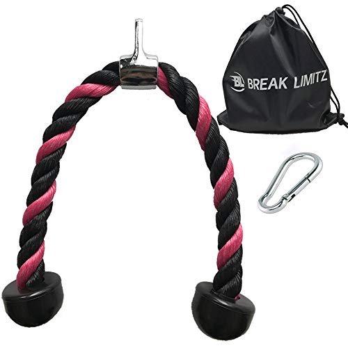 Pink Tricep Rope Pull Down & Poster Set | 27 or 36 Inch Heavy Duty Nylon Rope, Chrome Cable Attachment | Professional or Home Gyms | Includes Snap Hook, Poster, Bag 27 Inch