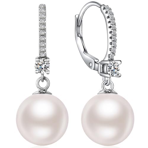 Jiamiaoi Pearl Dangle Earrings 925 Sterling Silver Pearl Earrings for Women 10mm WhiteBlack Pearls