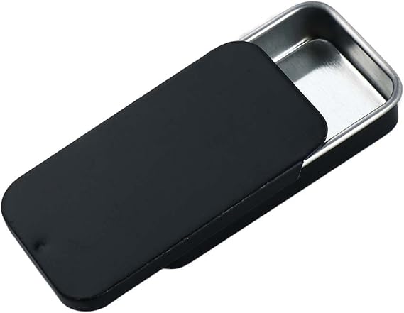 Mini Metal Slide Top Tin Box, Portable Rectangular Sliding Lid Tin Containers Small Boxes for Pills Earring Jewelry Organizer(60x34x11mm,Black)