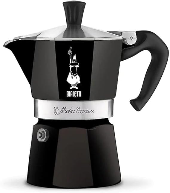 Bialetti - Moka Express Siyah: 6 Cups Ocak Üstü Espresso Pişirici - 270ml - Alüminyum Gövde - Patentli Güvenlik Valfi - Tüm Ocak Türleri İçin Uygundur (İndüksiyon Hariç)