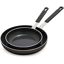 GreenPan x Bobby Flay 2 Piece- 8 and 10 Nonstick Frying Pan Skillet Set, PFAS-Free Diamond Ceramic, Induction Suitable, Stay-Cool Silicone Handle, Easy Clean Dishwasher & Oven Safe, Black