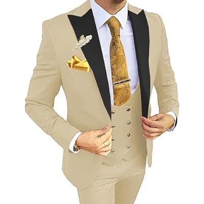 Wangyue 3 Piece Mens Suits Slim Fit Suits for Men Double Breasted Suit Men Wedding Prom Suits