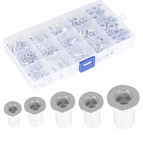 150Pcs Rivet Nuts SAE Rivet Nut Assortment Kit Aluminum Flat Head Threaded Insert Nutserts