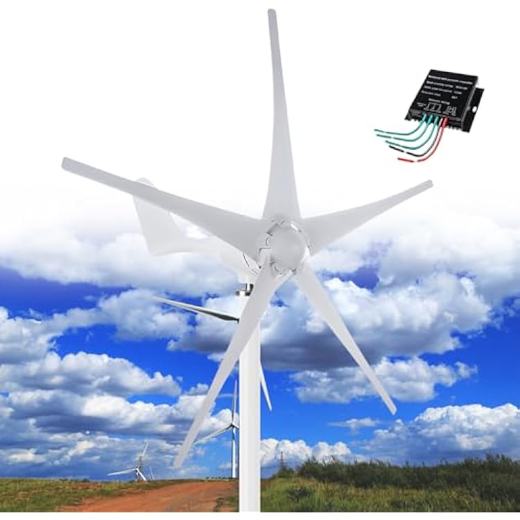 12000W Wind Turbine Generator, Windmill Generator 12V24V48V Wind Turbine 5 Blade Wind with MPPT Controller, 3 Phase AC Generator Turbine Kit for Boats, Terraces, Cabins or Home,White-24V