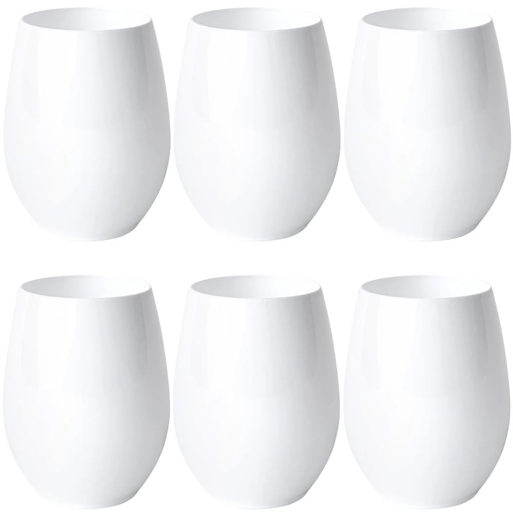 Blue Sky Stemless Goblets White Set of 6-12 oz Disposable Plastic Cups for Elegant Events, Parties, and Gatherings