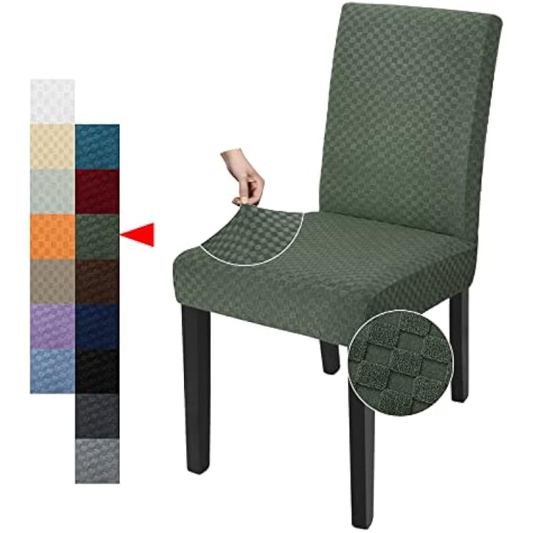 YEMYHOM 6 Packs Latest Checkered Dining Chair Slipcover Parsons Chair Furniture Protector Stretch Chair Covers for Dining Room, Restaurant, Kitchen, Party Army Green