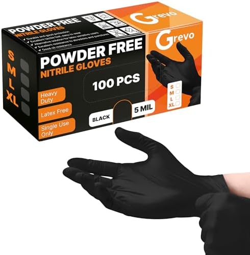 Disposable 5 & 8 Mil Black Nitrile Gloves S-XL Heavy Duty Latex & Powder-Free Textured, Chemical-Resistant