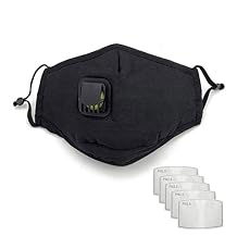 Premium Cotton Reusable Washable Face Mask with Breathing Valve & Filter Pocket (Included 5 FREE Filters) (Black, 3 Pieces)