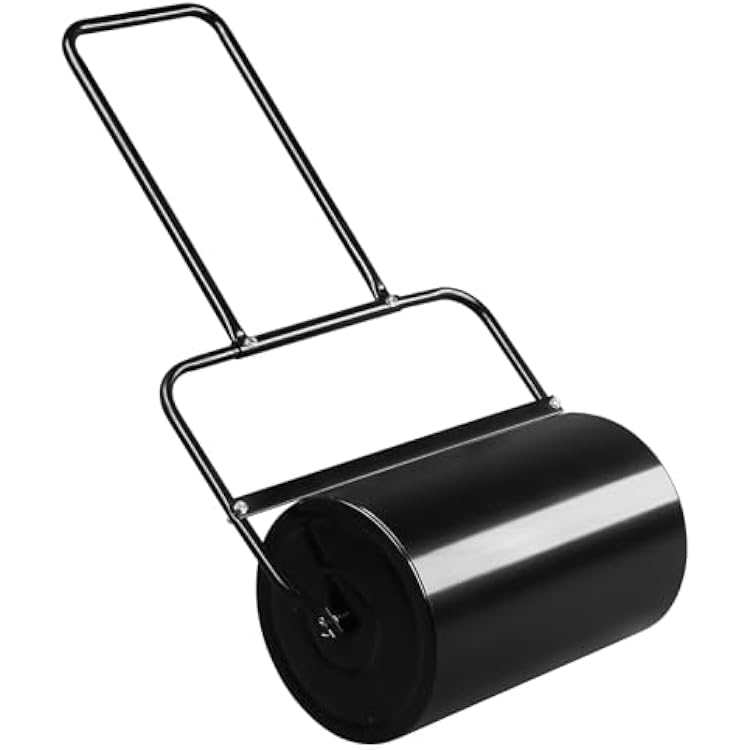 19in Lawn Grass Roller,Tow Behind WaterSand Filled Lawn Sod Rollers,Heavy Duty Steel Sod Roller,Cylindrical Iron Lawn Roller,with U-Shaped Handle,for Garden, Lawn, Park, Backyard, Farm Black