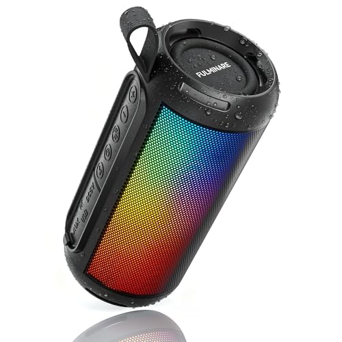 FULMINARE Buletooth Speakers Wireless TWS with Small Boombox 26W HD Loud Stereo Sound, Portable Speaker Buletooth 6.0, 16H Playtime, LED Lights, IPX5 Waterproof, for Home/Beach/Party/Gift - Black