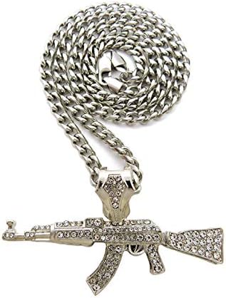 Iced AK Machine Gun Pendant 5mm18,20,24,30 Stainless Steel Cuban Chain Fashion Necklace SRC29 30