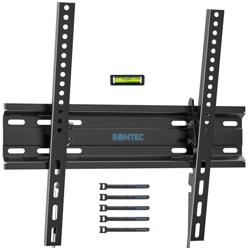 BONTEC TV Wall Mount Tilting for 23-60 inch TVs, Low Profile Design, Max VESA 400x400mm, Holds up to 115lbs, TV Mount for LCD LED OLED Flat Screens, Fixed Ultra Slim Bracket Fits 16 Studs