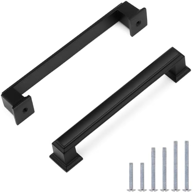 Knobonly 10 Pack 5 Inch Hole Center Black Cabinet Handles, Heavy Duty Cabninet Kitchen Pulls, Matte Black Cabinet Hardware for Dressers Drawewr