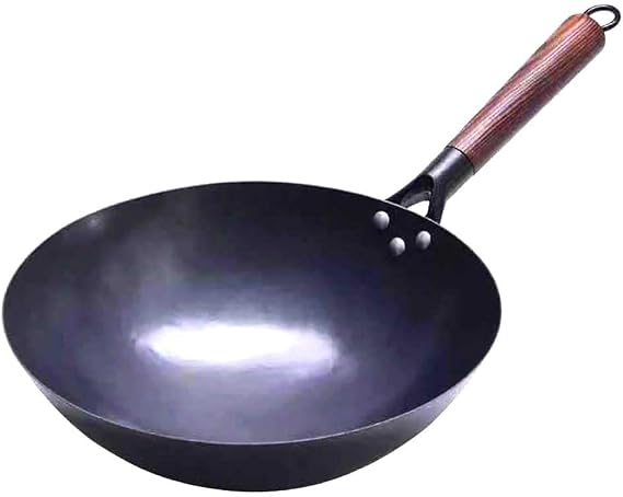 SERENITA Chinese 100% Hand Hammered Iron Woks Stir Fry Pans, Non-stick, No Coating, Less Oil, Black Pre-seasoned (Chrome-Black, 14.2 Inch)