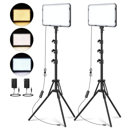 Unicucp 2 Pack LED Video Light, Photography Lighting Kit with 62.99 Tripod Stand, Dimmable 2500-8500K 22W Studio Lights for Video Recording Game Live Streaming YouTube Podcast Photo