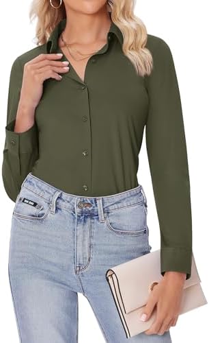 siliteelon Button Down Shirts for Women Slim fit Long Sleeve Stretch Dress Shirts Work Shirt Wrinkle Free Office Blouses