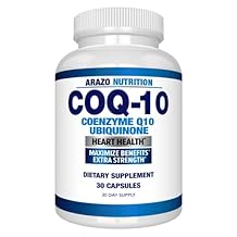 Arazo Nutrition CoQ10 Ubiquinone Coenzyme Q10-200mg Per Serving Maximum Strength Nutritional Supplement - High Absorption Capsules with No Soy