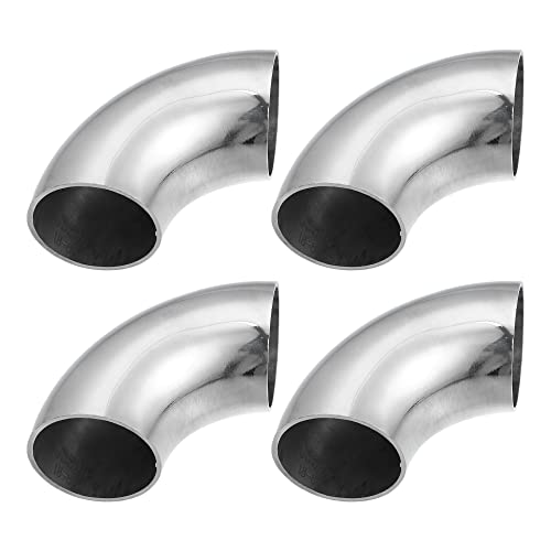 X AUTOHAUX 4pcs OD 1.5 Inch 90 Degree Mandrel Bend Elbow SS304 Stainless Steel Bend Tube Exhaust Elbow Pipe for Car Modified Exhaust System 1.5 Piping Silver Tone