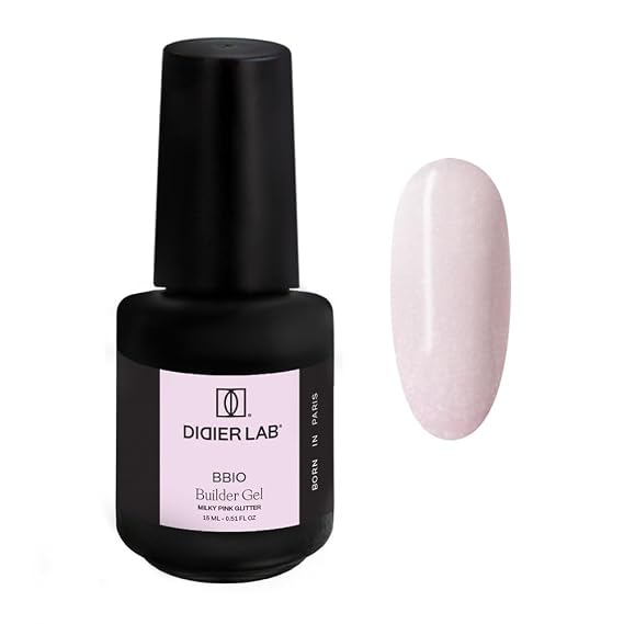 DIDIER LAB BBIO Builder Gel in a Bottle - Milky Pink Glitter - Clean Formula Free from HEMA and TPO - Self Leveling Builder Gel for Nails - Nail Builder LED UV Gel for Strengthening Nails - 0.51 fl oz