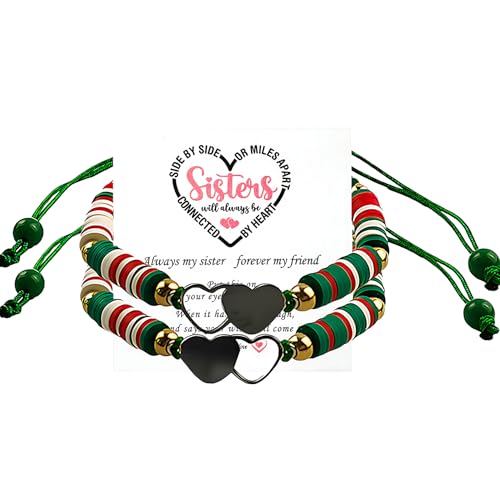 KIDZVEFUN 2PCS Big Sister Little Sister Matching Bracelets Sister Hearted Beaded Bracelet for Women,Sister Bracelets for 2,Matching Sister Bracelets for Christmas Day Gift