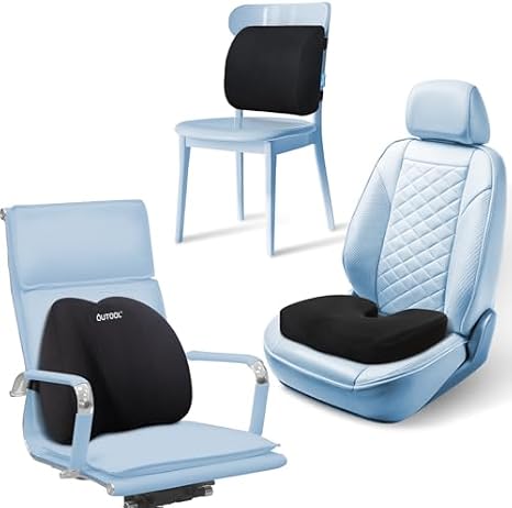 QUTOOL Lumbar Support Pillow & Seat Cushion - Office Chair Pillow -Car Seat Cushion-Adjustable Strap and Washable Cover