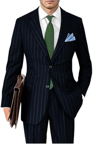 Mens Pinstripe Suit Classic Fit 2 Piece Vintage Striped Suits for Formal Business Wedding Prom 1920s Set