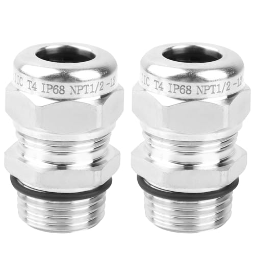 NPT 12 Stainless Steel Waterproof Cable Gland IP68 Waterproof Cable Gland Adjustable 6-12mm Cable Gland Protectors - 2 Pcs