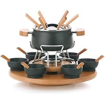 kela Meat Fondue Set 23 Pieces, Fondue Set for 6 Persons Natura, Fondue with Rotating Wooden Plate, Forks, Small Bowls, Fork Holder, Fuel Paste Holder