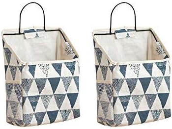 2Pcs Wall-Hanging Storage Bags,Desktop Organizer Basket Cotton Linen Hanging Storage Basket for Kitchen,Bderoom,Living Room-Triangle