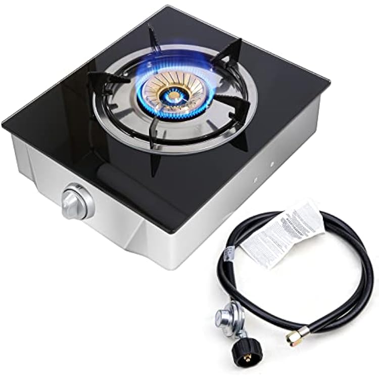 Portable Propane stove Single Burner Propane Stove with Auto Ignition - 9,800 BTU Tempered Glass Gas Cooktop for kitchen,Outdoor Camping, RV, and Apartments