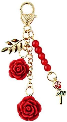 tenghong2021 Rose Keychain Flower Pendent Keyring Women Keys Ring Valentine's Day Gift Handbag Accessories Purse Decor