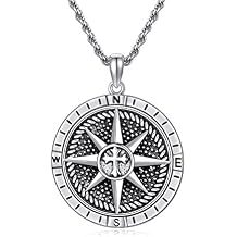 Compass Necklace for Men Sterling Silver Men's Compass Necklace