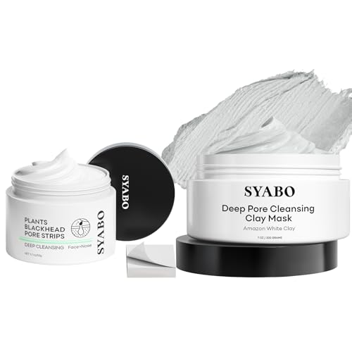 Blackhead Remover Peel Off Mask and Deep Pore Clay Mask Bundle, 100PCS Deep Pore Strips with Salicylic Acid and 200ml Amazonian White Clay Face Mask for Nose & Face Deep Cleansing and Pore Care