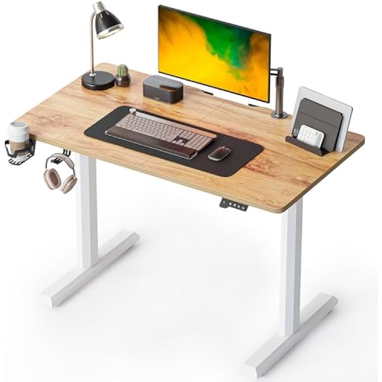 CubiCubi Height Adjustable Electric Standing Desk, 44 x 24 Inches Stand Up Table, Sit Stand Home Office Desk with Splice Board, Top