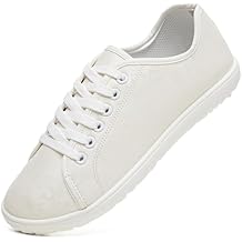 TUOPIN Women's Low Top Tennis Shoes -Black Synthetic Leather Shoes,Classic Lace-Up Denim Canvas Sneakers for Casual Walking