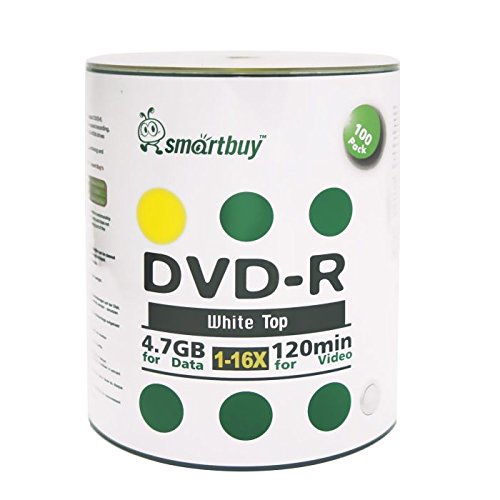 Smartbuy 4.7gb120min 16x DVD-R White Top Blank Data Video Recordable Media Disc 100-Disc