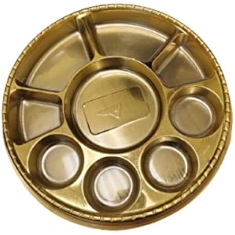Mahavir 9 Compartment Disposable Gold Plates - Indian Thali Plastic Tray Pack, 100