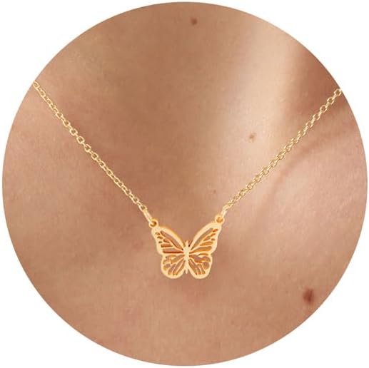 Butterfly Necklaces for Women, 14k Dainty Gold Necklace for Women Butterfly Pendant Necklace Simple Gold Necklaces for Women Trendy Cute Gold Necklace Gold Jewelry for Women