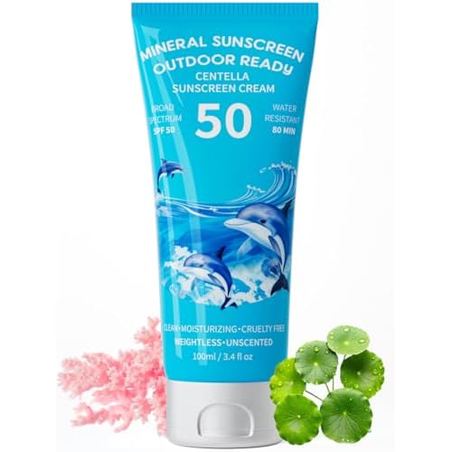 Reef Safe Sunscreen SPF 50, Travel Size Zinc Oxide Mineral Face Body Sunscreen with Natural Organic Centella Extract, Lightweight No White Cast Non-Greasy Outdoor Beach Home Office Daily Use