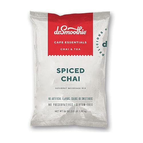 Dr. Smoothie Café Essentials Spiced Chai – No Artificial Colors, Flavors, or Sweeteners – Shelf Stable – 116mg of Caffeine per Serving – Great for Hot, Iced, Frozen Frappes 3.5 lb Bag, 26 Servings
