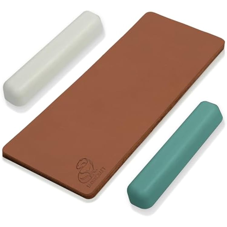 BeaverCraft Leather Strop Kit for Knife Sharpening - Knife Strop Block 8 x 3 - Stropping Leather Kit LS2P11 with Green-Gray & White Polishing Compound - Knives Sharpener and Buffing Compounds