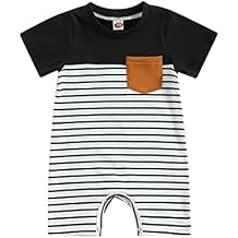 Kupretty Baby Boy Romper Newborn Infant Clothes Summer Short Sleeve Striped Jumpsuit Playsuit Bodysuit