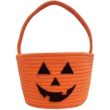 USIX Halloween Decor Basket, Halloween Candy Storage Server Bucket, Trick or Treat Woven Pumpkin Candy Bucket, Boo Spooky Baskets, Jack O Lantern Baskets for Candies Storage Gift Baskets (Orange)
