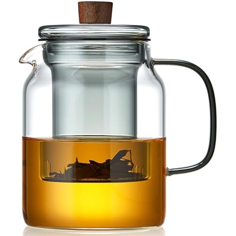 34OZ Glass Teapot with Infuser 1000ML, Borosilicate Glass Tea Pot with Detachable Glass Tea Kettle Tea Infuser, Loose Leaf, Blooming Tea