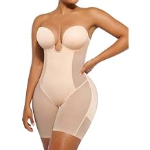 SHAPELLX Strapless Shapewear for Women Deep Plunge Corset Tummy Control Backless Bodysuit Mid Thigh Full Body Shaper