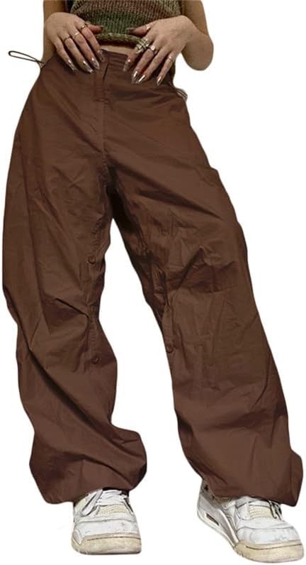 Women Baggy Cargo Pants Loose Low Waist Trousers Wide Leg Trousers with Pockets Harajuku Streetwear Punk